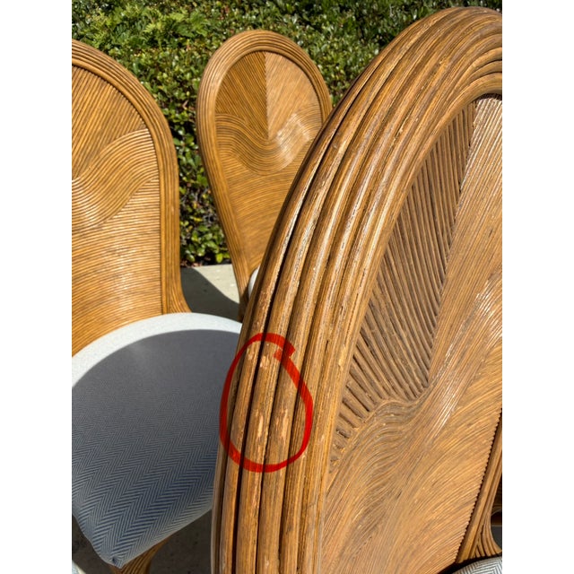 Vintage Rattan Pencil Reed Dining Chairs, a Set of 6 With New Schumacher Upholstery For Sale - Image 12 of 12