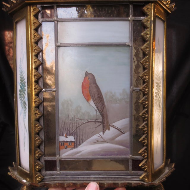 1900s Arts and Crafts Stain Glass Lantern Birds For Sale - Image 9 of 12