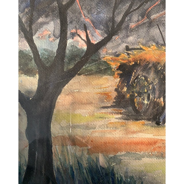 1960s Fernand Auger Watercolor of Farmer + Horse in a Storm For Sale - Image 4 of 10
