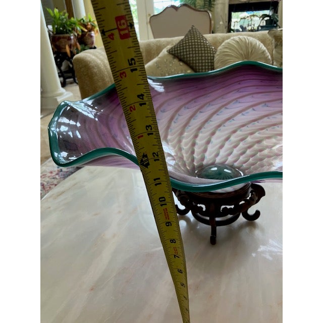 American Large 24" Signed 1998 LaChaussee Studio Art Glass Centerpiece Bowl For Sale - Image 3 of 5