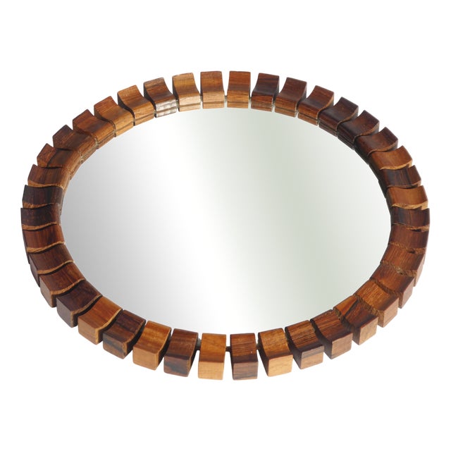 Vintage Danish Round Geometrical Teak and Rosewood Wall Mirror, 1960s For Sale