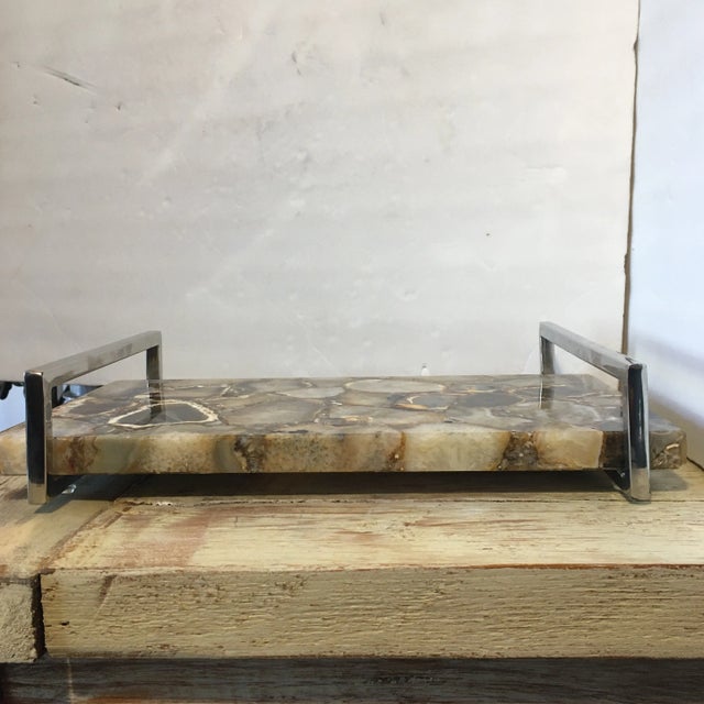 Brown Sliced Agate and Chrome Tray For Sale - Image 8 of 10