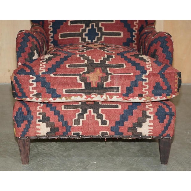 Textile Kilim and Dark Brown Leather Howard Lounge Chair from George Smith of Chelsea For Sale - Image 7 of 16