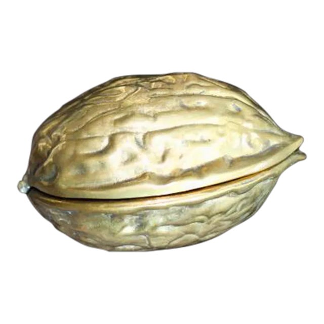 Vintage MCM Brass Walnut Nutcracker 1970's Paperweight Figure Catchall Trinket Dish Cabin For Sale