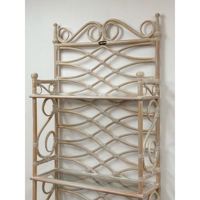 Vintage Etagere Henry Link Rattan Whitewash Three-Tier Glass Shelves Coastal For Sale - Image 13 of 16