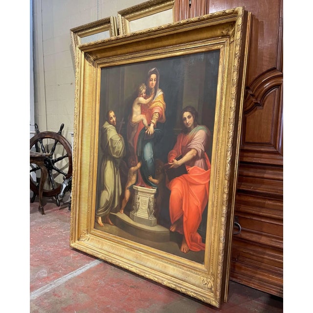Gold 19th Century Italian “Madonna of the Harpies” Oil Painting After Del Sarto For Sale - Image 8 of 13