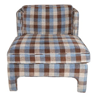 Burton James Contemporary Plaid Accent Chair With Sculptural Base, Made in California For Sale