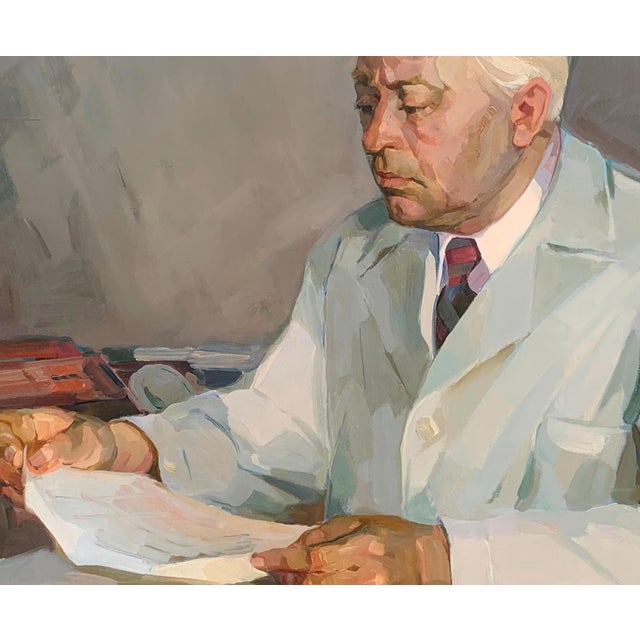 Antique Oil Painting: Ukrainian Socialist Realism Portrait of an Old 100-120 For Sale - Image 6 of 6