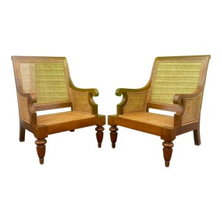 Early 20th Century English Regency Library Style Double Sided Caned Chairs - a Pair For Sale