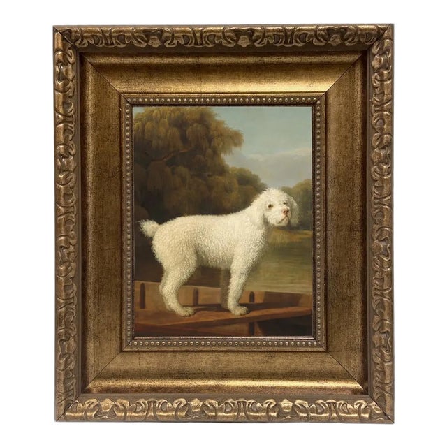 "White Poodle in a Punt" After George Stubbs, Contemporary Reproduction Print on Canvas, Large Gold Frame, 8 x 10 For Sale