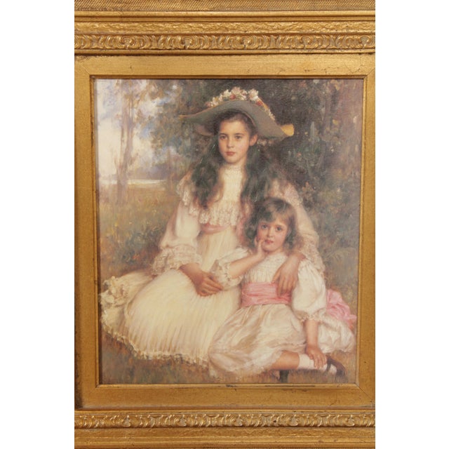 Late 20th Century Vintage Framed Victorian Portrait of Two Sisters Fine Art Print, After Robert Edward Morrison For Sale - Image 5 of 12