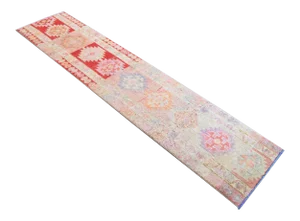 1970s Hand Knotted Muted Colors Runner Rug Low Pile Soft Colors Hallway Decor 2′7″ X 11′8″