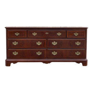 Drexel Heritage Contemporary Chippendale Lacquered Flame Mahogany 7 Drawer Low Dresser For Sale