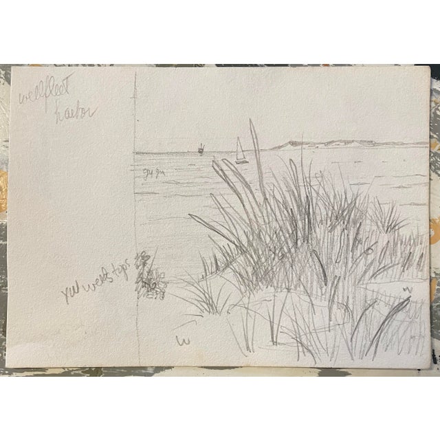 Drawing of a sailboat on Wellfleet Harbor, Cape Cod, MA by Robert Henry Angeloch (1922-2011). Location inscribed on the...