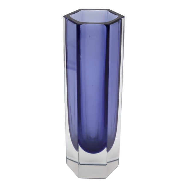 Mid-Century Modern Faceted Murano Sommerso Glass Vase by Flavio Pol, 1960s For Sale