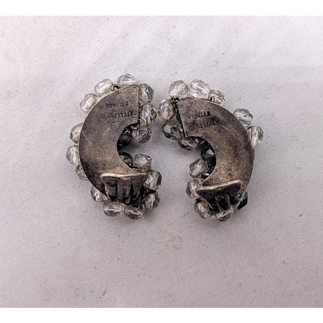 Metal Vintage 1960s Signed Ornella Italy Clear Beaded Clear & Faux-Citrine Clip Earrings-2 Pieces For Sale - Image 7 of 8