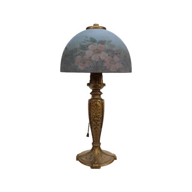 Handel Floral Reverse Painted Chipped Ice Shade & Gilt Metal Base C1910 For Sale - Image 12 of 13
