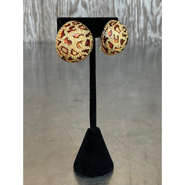 Ciner Vintage Ciner Leopard Enamel Clip on Earrings, A Pair For Sale - Image 4 of 6