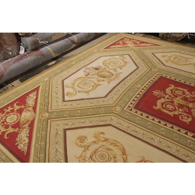 Rug & Kilim’s Aubusson Flat Weave Style Rug, Red and Green Floral Patterns For Sale In New York - Image 6 of 8