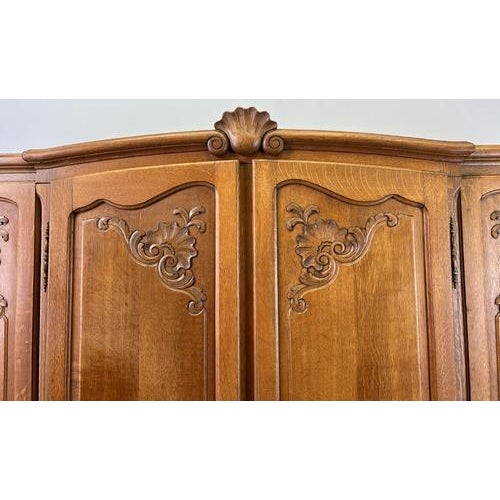 Vintage French Louis XVI Style Carved Oak 4-Door Armoire For Sale - Image 6 of 13