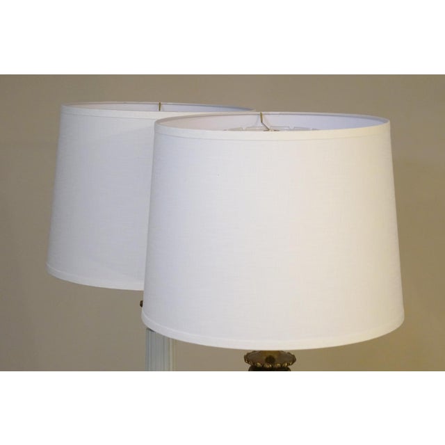 1960s Westwood Neoclassical Hollywood Regency Composite Style Column Brass Table Lamps - a Pair For Sale - Image 12 of 13