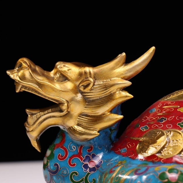Metal Late 20th Century Gilt Bronze Cloisonné Enamel Dragon-Turtle Figure With Coin Motif For Sale - Image 7 of 9