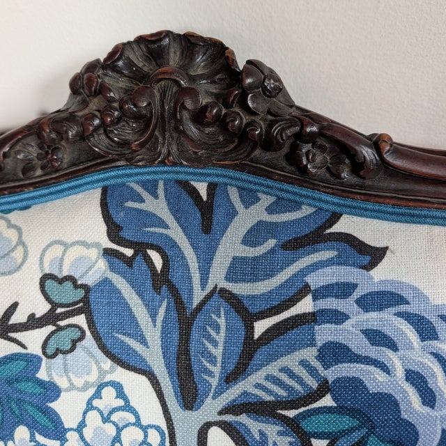 Blue Antique English Side Chair Freshly Upholstered in Schumacher Chiang Mai Dragon in China Blue For Sale - Image 8 of 12