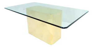Parchment Goat Skin Leather Single Base 3/4" Glass Top Rectangle Dining Table
