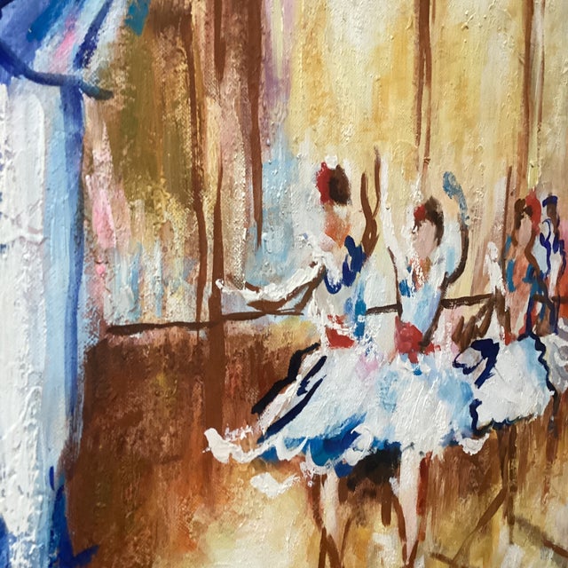 Wood Vintage Impressionistic Rich Colors Ballerinas Oil Painting Signed by Artist For Sale - Image 7 of 12