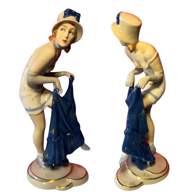 Art Deco Antique Royal Dux Porcelain Figurine Woman Dressing at the Beach For Sale - Image 3 of 14