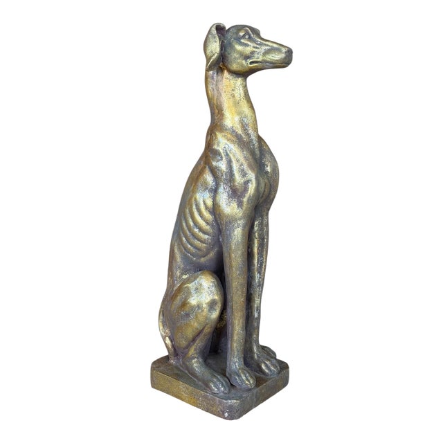 Vintage Cast Resin Greyhound Sculpture Statue With Gilt Finish Mid-20th Century For Sale