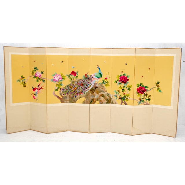 Oriental Decorative 8 Panel Silk Embroidery Peacock Scene Room Divider Screen For Sale - Image 14 of 18