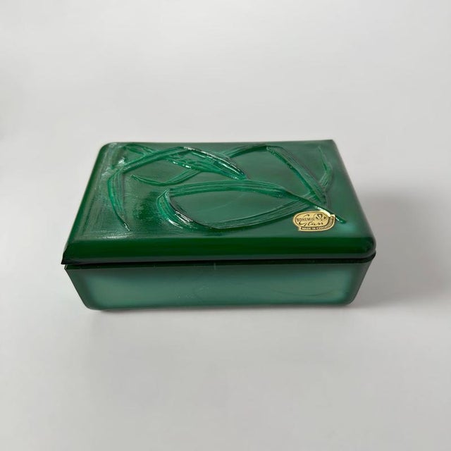 Czech Art Deco Style Malachite Glass Trinket Box by Curt Schlevogt, 1950s For Sale - Image 6 of 10