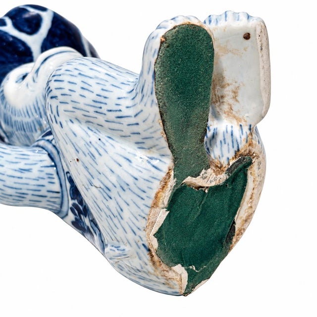 Ceramic Vintage Blue White Floral Chinoiserie Monkey Bowl For Sale - Image 7 of 7