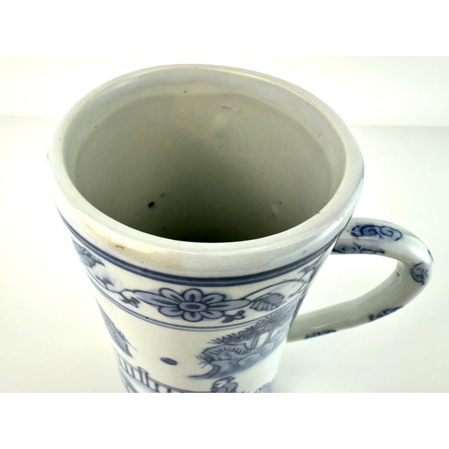 Blue Vintage Mid 20th Century Blue and White Chineoise Small Pitcher - Vase For Sale - Image 8 of 11