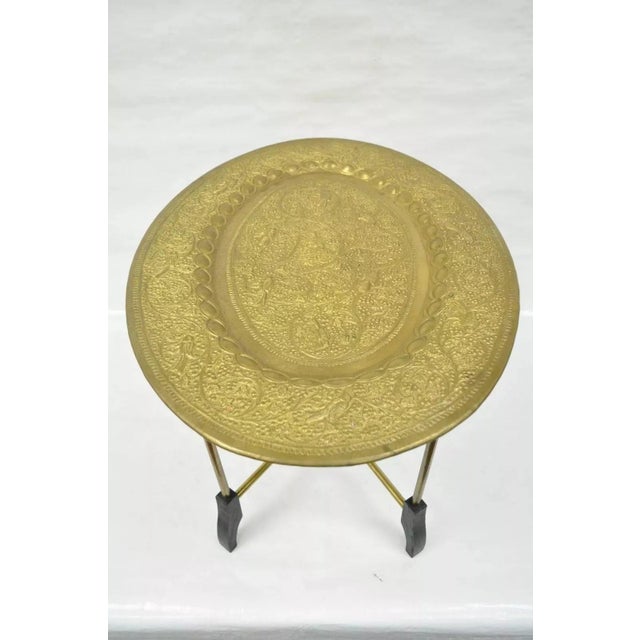 Black Vintage Moroccan Brass Bird Embossed Oval Folding Small Tray Table For Sale - Image 8 of 11