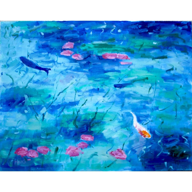 Water Gardens — Koi Fish Pond Impressionist Style Oil Painting For Sale