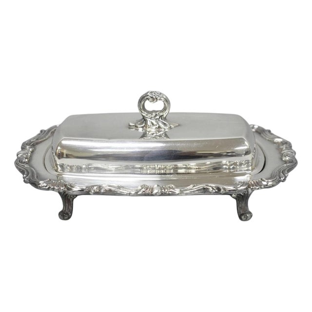 Vintage Fb Rogers 1959 Victorian Silver Plated Footed Covered Butter Dish For Sale