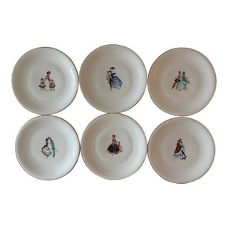 Set of 6 Vintage Edelstein Bavaria Art Deco Small Plates With Towns People For Sale