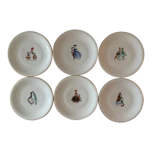 Set of 6 Vintage Edelstein Bavaria Art Deco Small Plates With Towns People