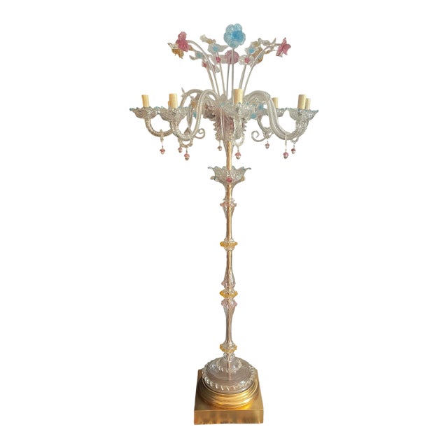 1950s Venetian Murano Glass Floral Floor Lamp, Multicolor For Sale