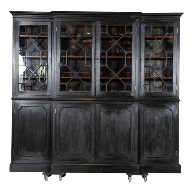 19th Century English Monumental Ebonised Mahogany Bookcase For Sale