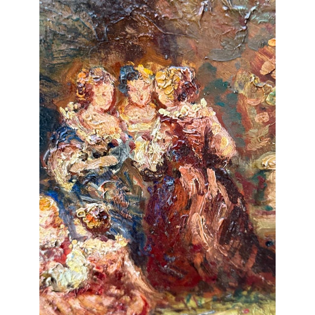 Romantic Ladies in a Lush Garden, Signed European Oil Painting, Belle Époque, 1800s For Sale - Image 12 of 18