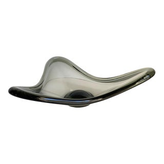 Holmegaard Freeform Bowl Organic Smoke Gray Art Glass Dish 1960s MCM Danish Modern For Sale