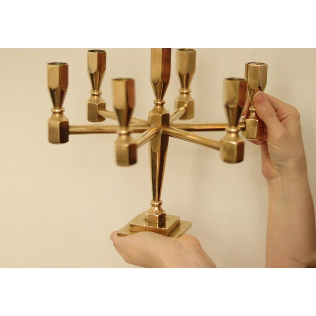 Vintage Swedish Brass 7-Arm Candelabra from Gusum For Sale - Image 13 of 18