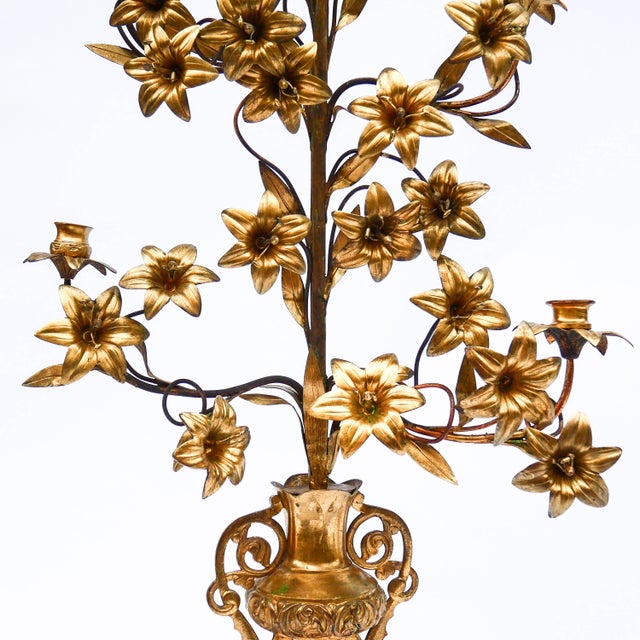 Large Gilded Metal Church Candelabras, 19th Century, Set of 2 For Sale - Image 9 of 14