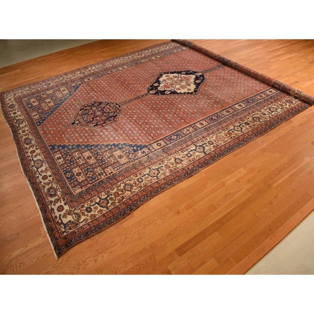 1900 12'6"x19'6" Dark Coral Antique Persian Bakshaish Even Wear Wool Hand Knotted Rug For Sale In New York - Image 6 of 11