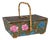 Mid-Century Sewing Basket with Bamboo Handle & Floral Decor, 1970s For Sale