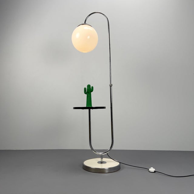 Bauhaus Vintage Steel Tube Floor Lamp with Integrated Table, 1920s For Sale - Image 3 of 13