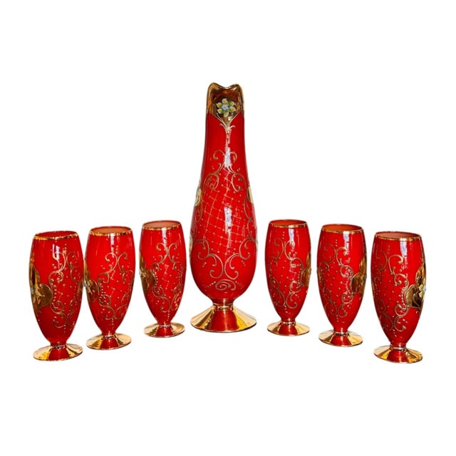 Pitcher: 15”H x 6”W. Base: 4 1/2” Top Opening: 2” Handle Clearance: 2” Goblets: 6 1/2”H x 2 3/4”W Base: 2 1/2” Top...